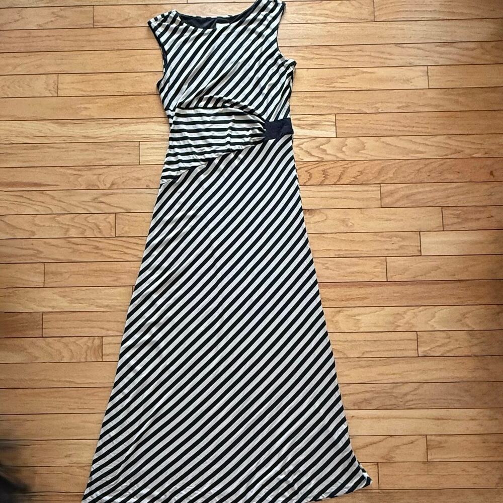 Beige by ECI Diagonal Stripe Stretch Jersey Maxi Dress Slimming Ruched Waist XL